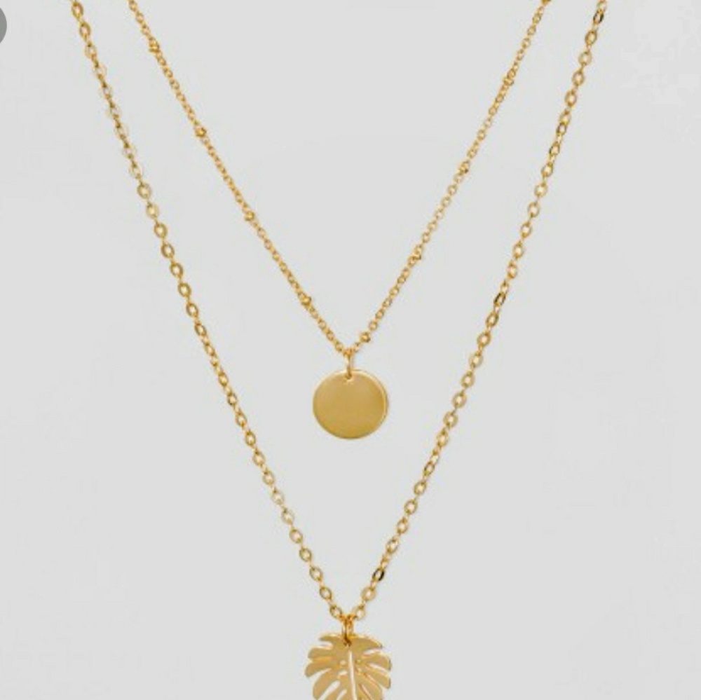 Coin and Leaf double layer necklace